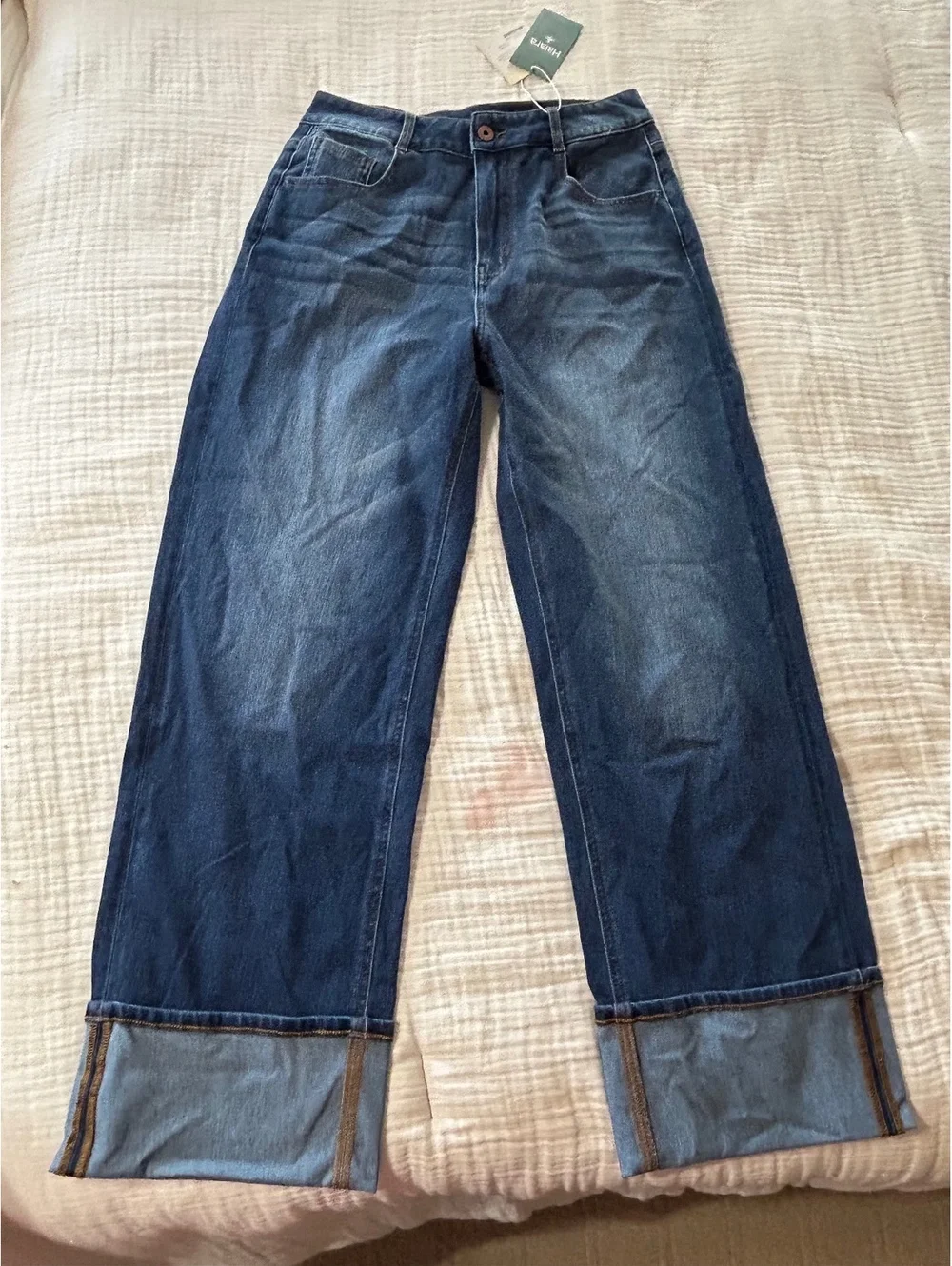 Halara flex high waisted roll hem wide leg jeans NWT